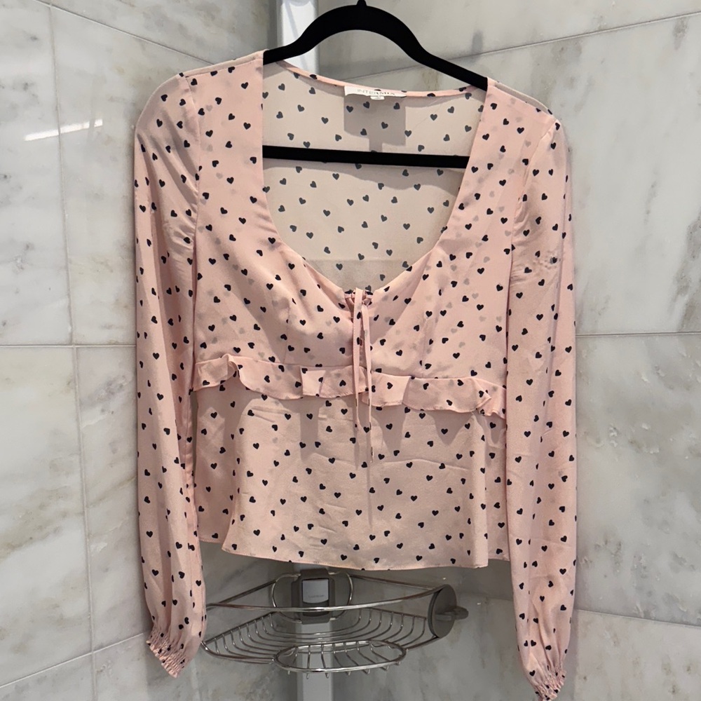 INTERMIX Blush Blouse with Black Heart Pattern